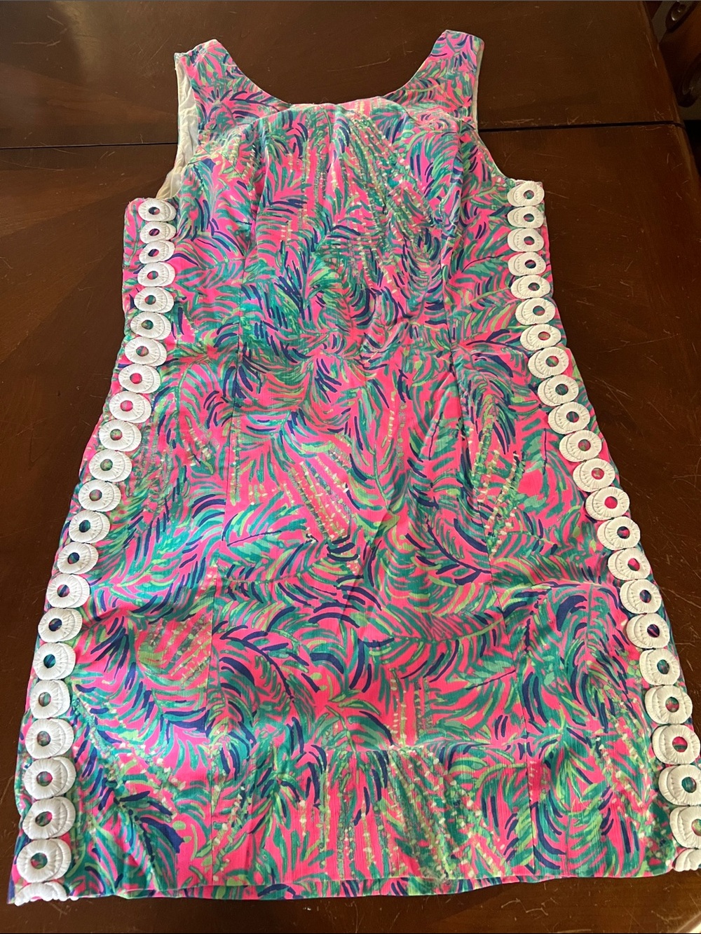 Lilly Pulitzer Pink, Green & Blue Shift Dress with White Eyelet Trim size8